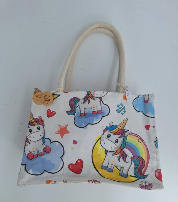 Bunte Tasche mit Einhorn-Motiven, ideal als kreatives Geschenk für Kinder.